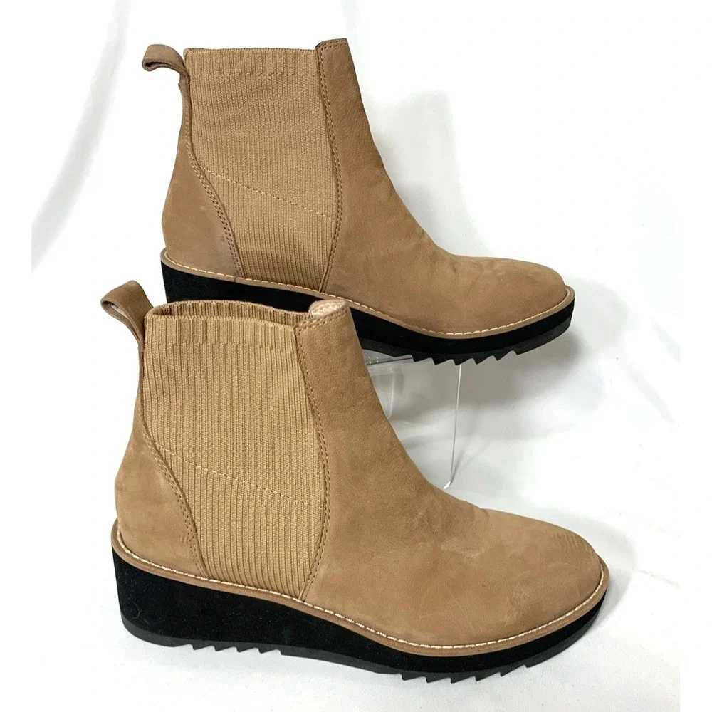 Eileen Fisher Suede Chelsea‎ Boot Womens 7.5 Leather Wheat Wedge Lilou